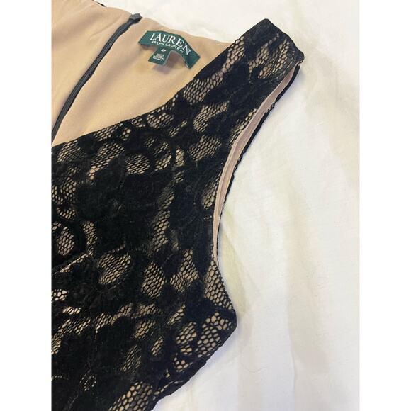 Lauren Ralph Lauren Black Dress Size 4, Cocktail Velvet Burnout Lace Overlay - Picture 5 of 9